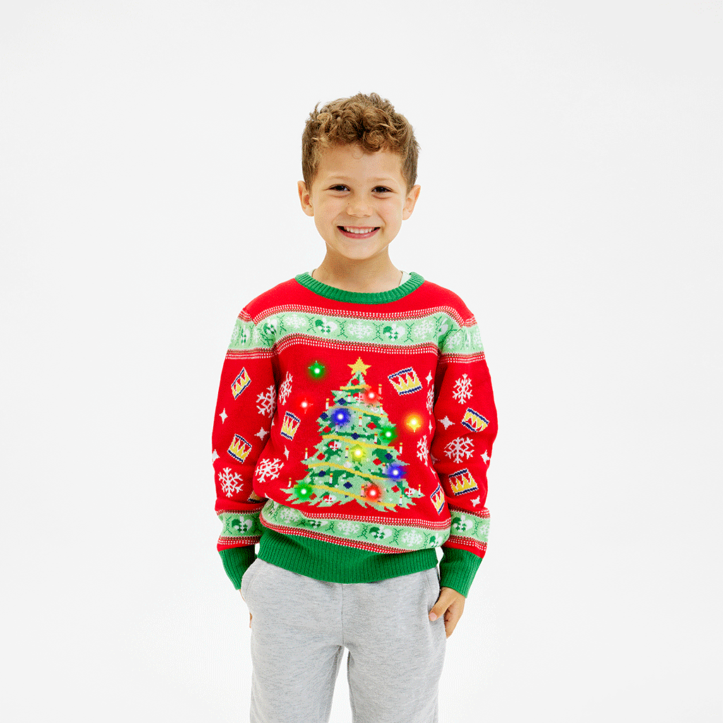 Juletræets Julesweater Rød LED - Børn